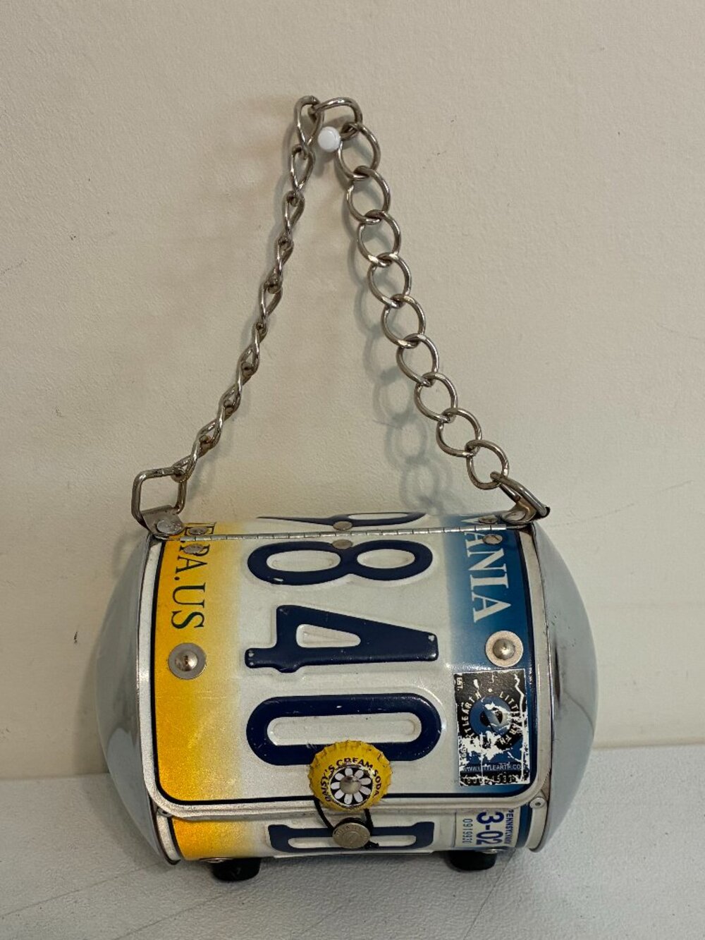 Vintage Little Earth Pennsylvania PA State License Plate Purse Bag Metal Chain